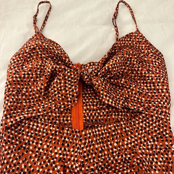 Petal & Pup Rust Polka Dot Midi Dress with Adjustable Straps - Picture 5 of 6